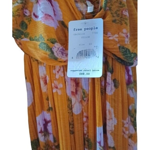Free People Yellow Floral Hi Lo Hem Removable Spaghetti Strap XS Tunic Top NEW - Picture 3 of 4